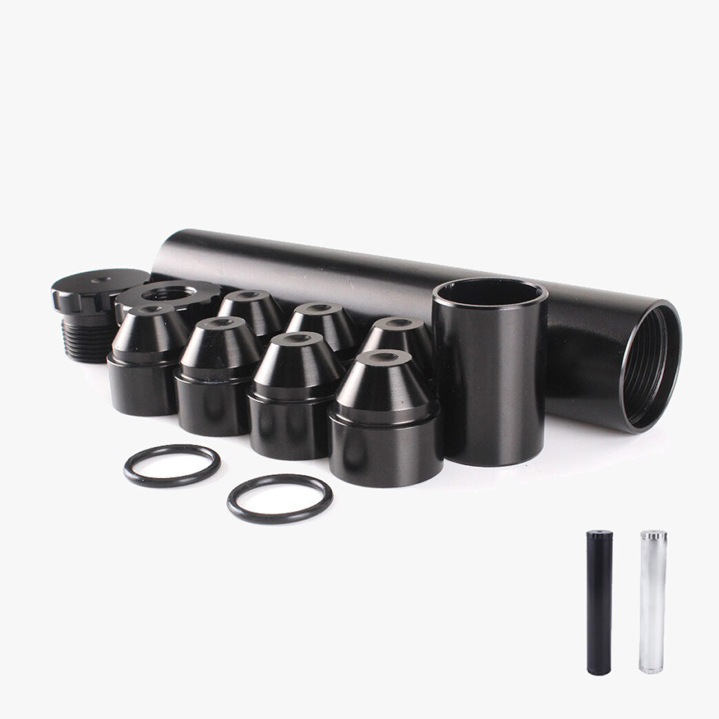 6″Lx1.05″OD Aluminum Solvent Trap Kit with Dry Storage Cups (1/2×28 or 5/8×24)