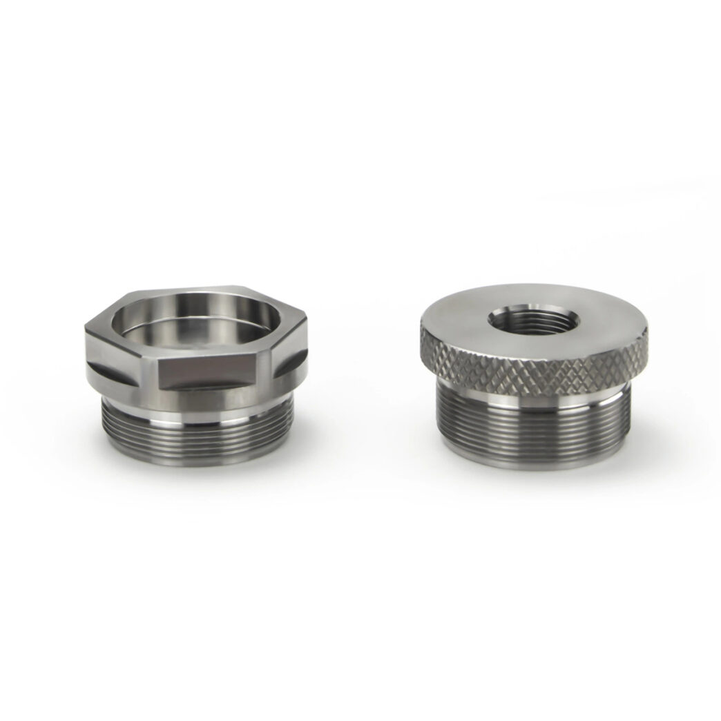 VitoWhisper-GR5-Titanium-Hexagonal-End-Cap-and-Thread-Protector-1044x1044-1.jpg 10″L Stainless Steel Modular Solvent Trap Kit 1.58″OD (1/2×28 and 5/8×24)